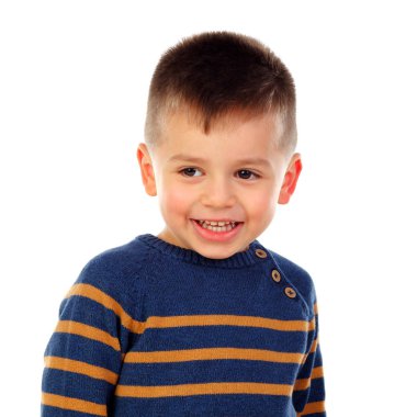 komik küçük çocuk gülümseyen izole üzerinde beyaz arka plan