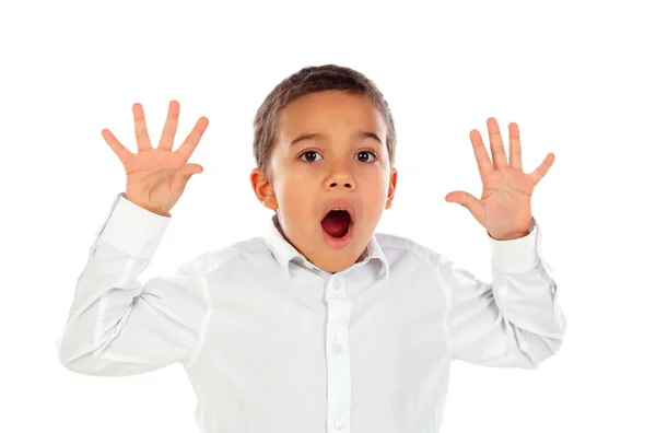 Cute Surprised Little African Boy White Shirt Isolated White Background — Stock Photo, Image