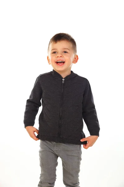 Divertido Niño Sonriendo Aislado Sobre Fondo Blanco —  Fotos de Stock