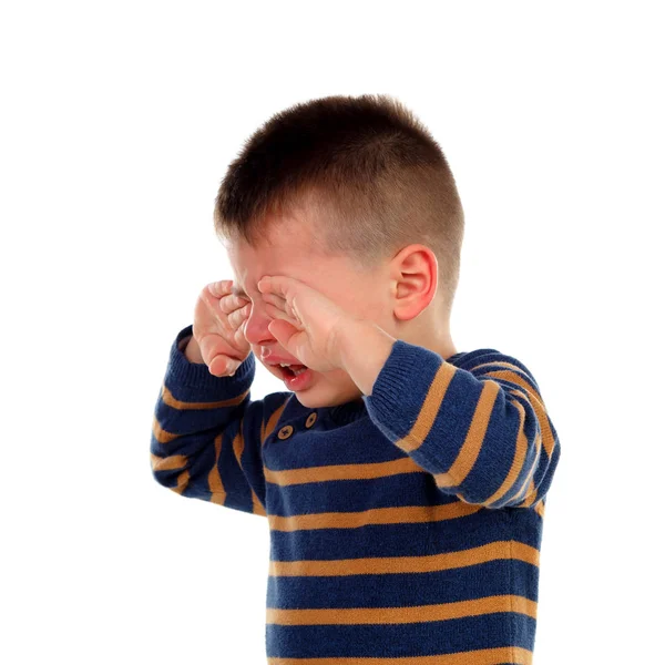 Χαριτωμένο Μικρό Αγόρι Κλαίει Απομονωθεί Λευκό Φόντο — Φωτογραφία Αρχείου