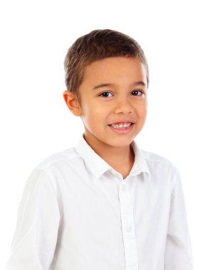 şirin mutlu küçük Afrikalı Çocuk izole beyaz arka plan üzerinde Beyaz gömlekli