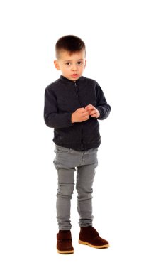 Beyaz arka plan üzerinde izole şirin küçük çocuk