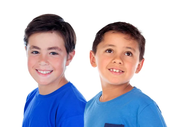Zwei Kinder Blau Isoliert Auf Weißem Hintergrund — Stockfoto