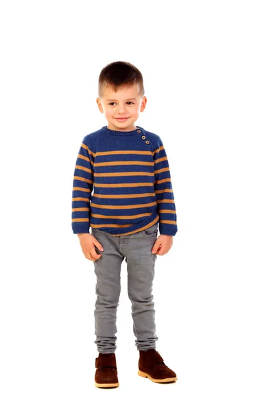 Funny Little Boy Smiling Isolated White Background — Stock Photo, Image
