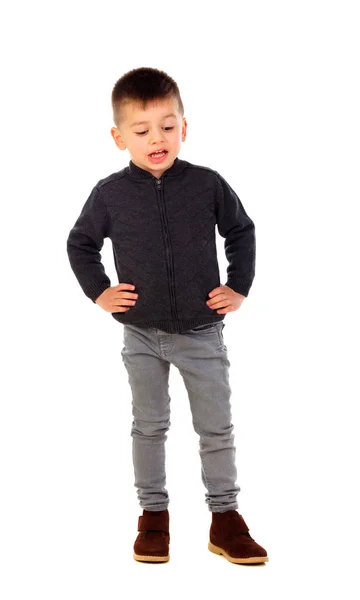 Αστείο Μικρό Αγόρι Που Απομονώνονται Λευκό Φόντο — Φωτογραφία Αρχείου