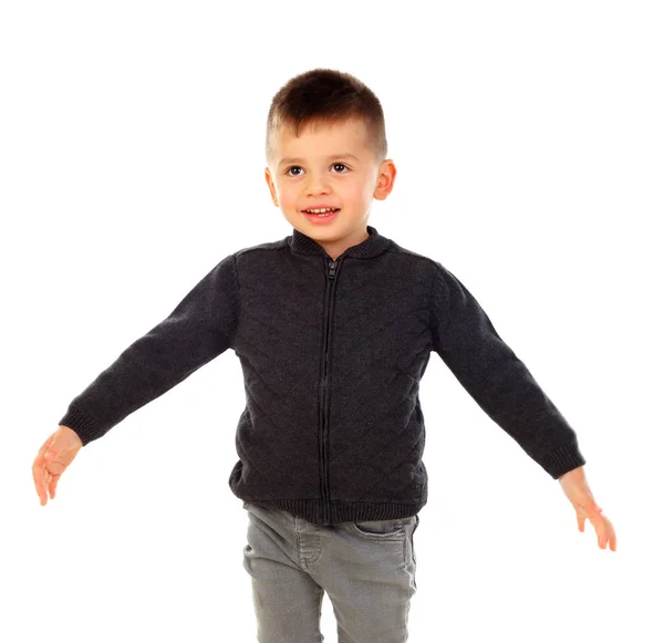 Lindo Niño Mostrando Tamaño Aislado Sobre Fondo Blanco —  Fotos de Stock