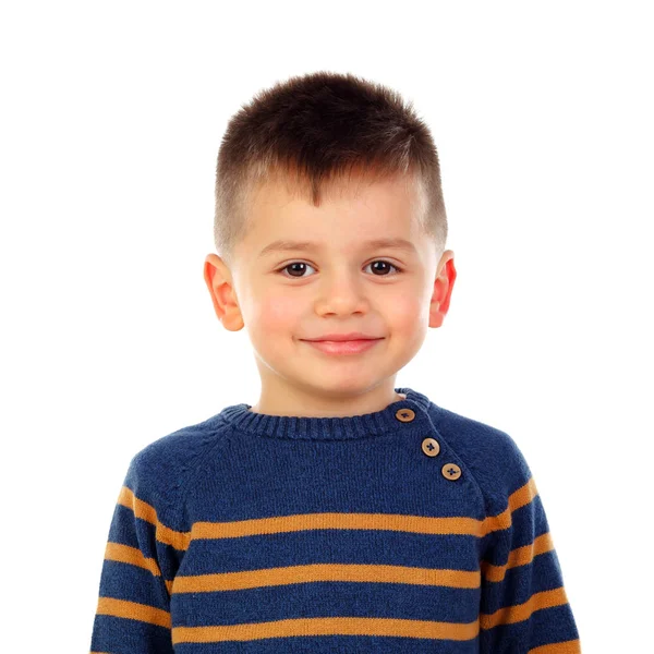 Милий Маленький Хлопчик Посміхається Ізольовано Білому Тлі — стокове фото