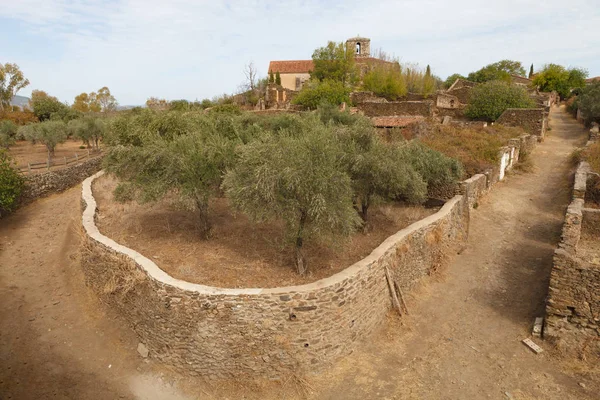 Bela Cidade Pequena Reconstruída Espanha Granadilla Cceres — Fotografia de Stock