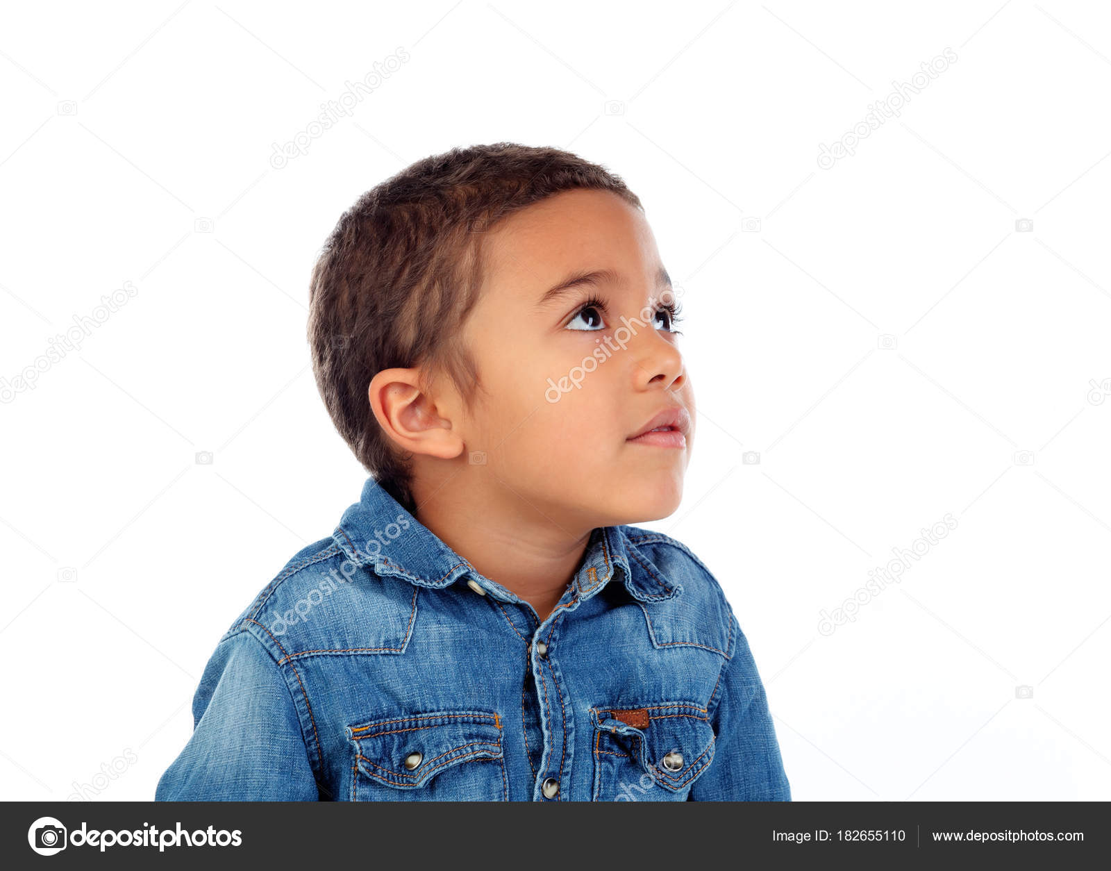 Funny Little African Boy Denim Shirt Isolated White Background Stock Photo by ©Gelpi 182655110