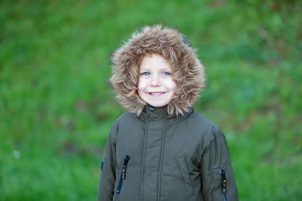 Portrait Happy Little Child Wearing Coat Outdoor — Stock Photo, Image
