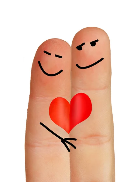 Dois Dedos Com Mão Desenhada Coração Vermelho Isolado Sobre Fundo — Fotografia de Stock