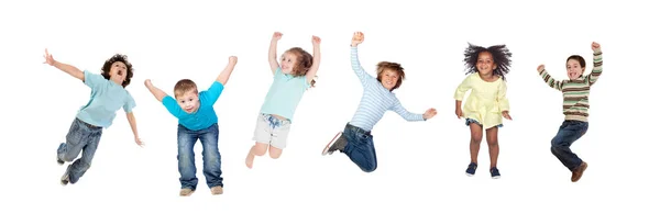 Niños Saltando Toguether Aislados Sobre Fondo Blanco —  Fotos de Stock