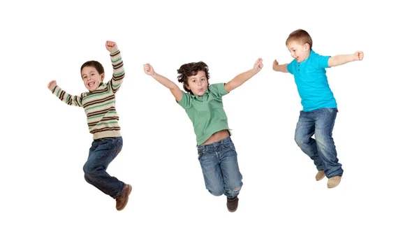 Niños Saltando Toguether Aislados Sobre Fondo Blanco — Foto de Stock