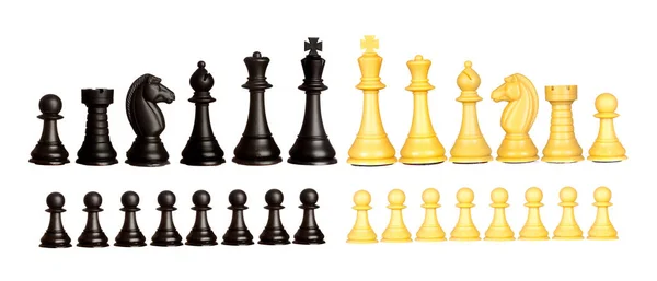 Набір Чорно Жовтих Шахових Фігур Ізольовано Білому Тлі — стокове фото