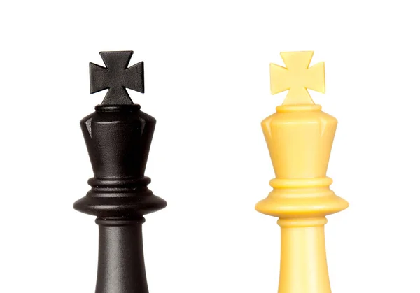 Černé Žluté Králové Šachové Figurky Izolovaných Bílém Pozadí — Stock fotografie