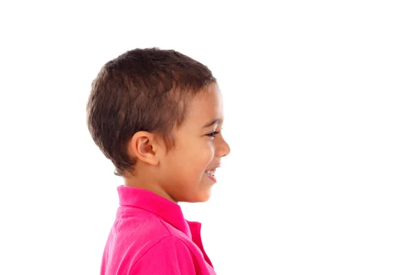 Мило Щасливий Африканських Хлопчик Рожева Маєчка Ізольовані Білому Тлі — стокове фото