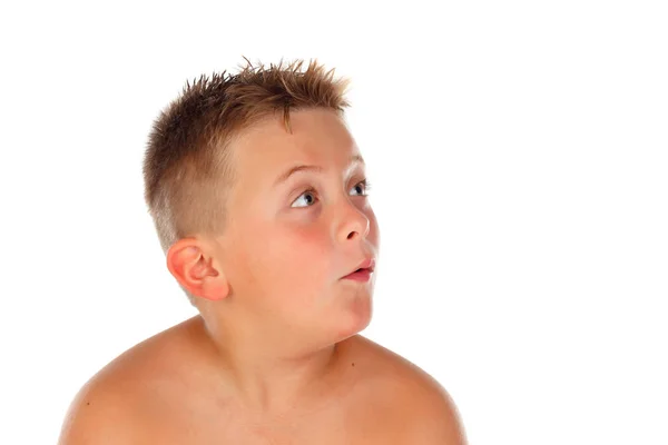 Χαριτωμένο Ξανθό Αγόρι Έκπληκτος Που Απομονώνονται Λευκό Φόντο — Φωτογραφία Αρχείου