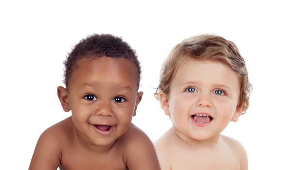 Portrait Two Beautiful Little Boys Isolated White Background — Stock Photo, Image