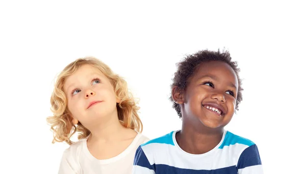 Iki Güzel Küçük Çocuklar Beyaz Arka Plan Üzerinde Izole Portresi — Stok fotoğraf