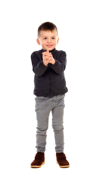 Grappig Jongetje Glimlachend Geïsoleerd Witte Achtergrond — Stockfoto