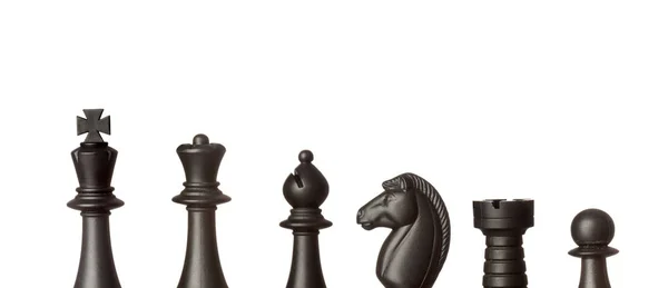 Sada Černých Šachové Figurky Izolovaných Bílém Pozadí — Stock fotografie