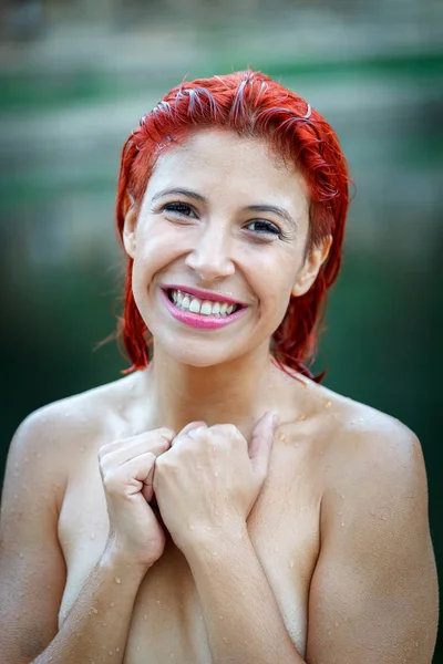 Attractive Young Red Haired Naked Woman Outdoor — Stock Photo, Image