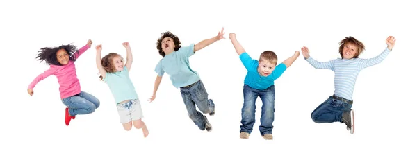 Kinderen Springen Samen Geïsoleerd Een Witte Achtergrond — Stockfoto