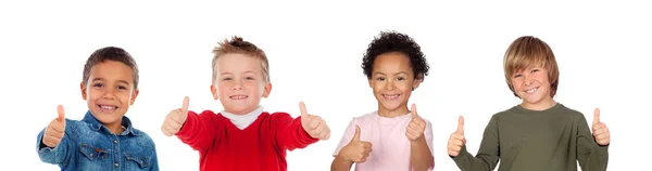 Niños Felices Diciendo Con Sus Pulgares Aislados Sobre Fondo Blanco — Foto de Stock