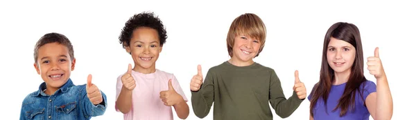 Niños Felices Diciendo Con Sus Pulgares Aislados Sobre Fondo Blanco — Foto de Stock