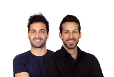 Beyaz arka plan üzerinde izole iki yakışıklı erkekler