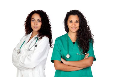 Beyaz arka plan üzerinde izole güzel kadın doktorlar