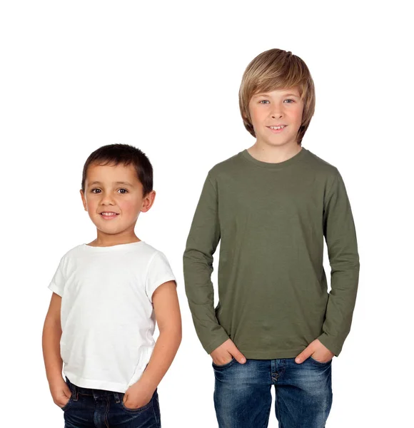 Dois Meninos Bonitos Isolados Fundo Branco — Fotografia de Stock