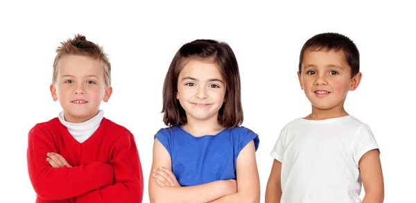 Mignons Petits Enfants Avec Les Bras Croisés Isolés Sur Fond — Photo