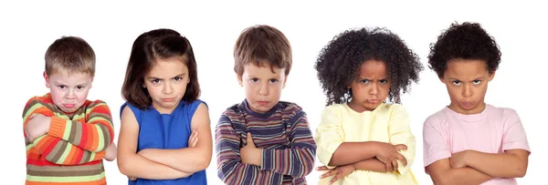 Portret Nieszczęśliwe Dzieci Smutne Białym Tle — Zdjęcie stockowe
