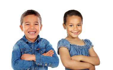 şirin Afro-Amerikan kız ve erkek beyaz arka plan üzerinde izole