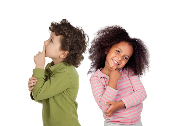 Feliz Menina Africana Caucasiano Menino Isolado Fundo Branco — Fotografia de Stock