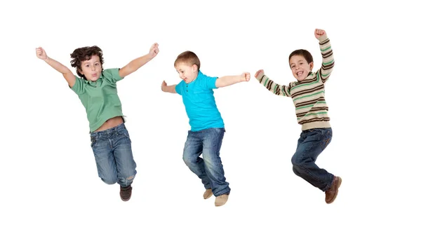 Niños Pequeños Locos Saltando Aislados Sobre Fondo Blanco — Foto de Stock