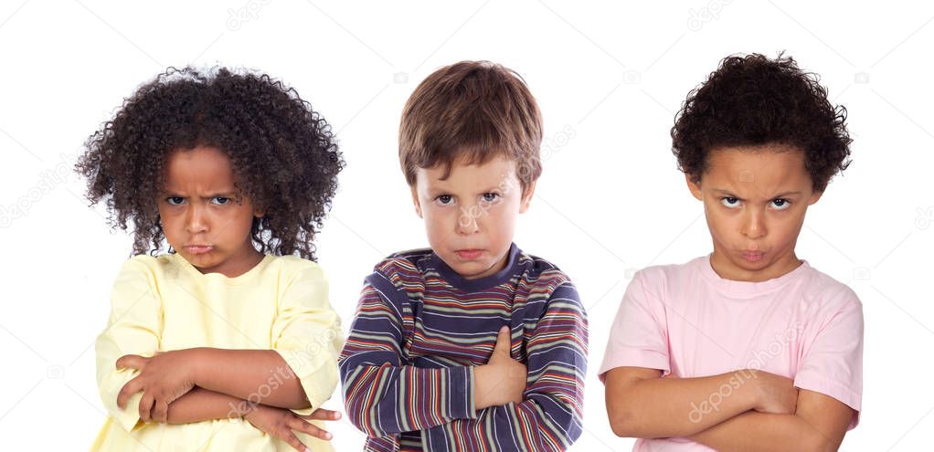 angry children with arms crossed isolated on white background