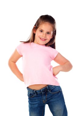 Mutlu küçük kız poz beyaz arka plan üzerinde izole