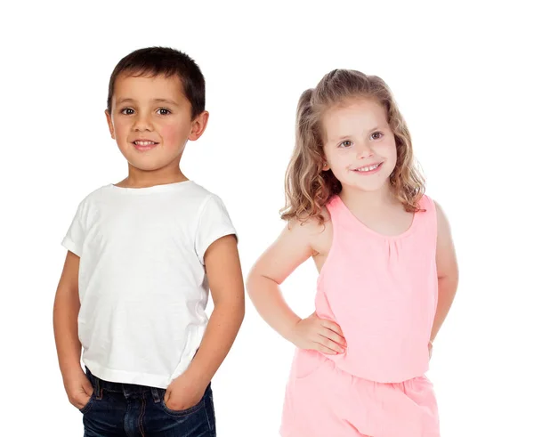 Zwei Glückliche Kinder Isoliert Auf Weißem Hintergrund — Stockfoto