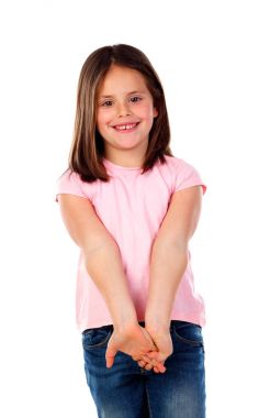 Mutlu küçük kız poz beyaz arka plan üzerinde izole