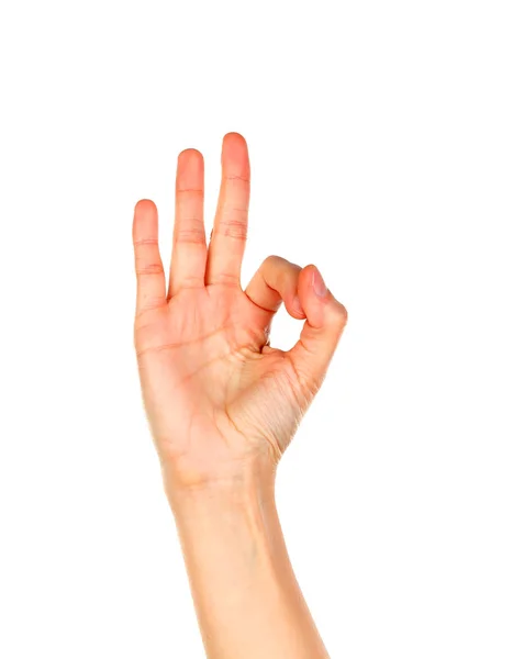 Female Hand Showing Okay Gesture Isolated White Background — Stock Photo, Image