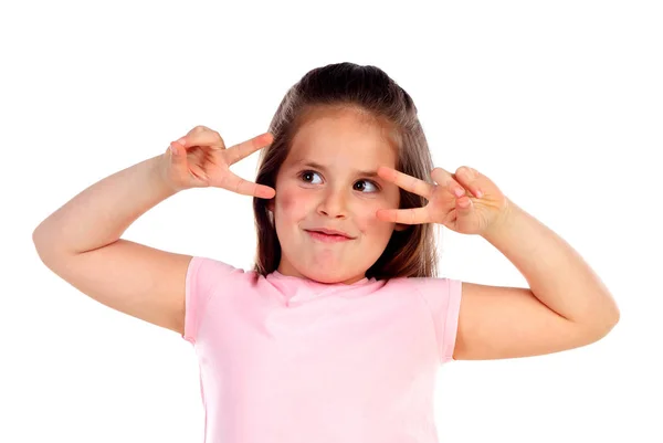 Drôle Petite Fille Posant Isolé Sur Fond Blanc — Photo