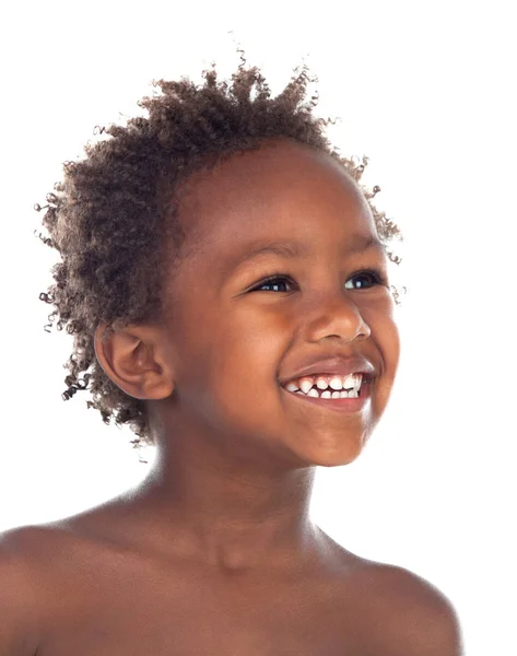 Legrační Šťastný Africké Chlapec Izolovaných Bílém Pozadí — Stock fotografie