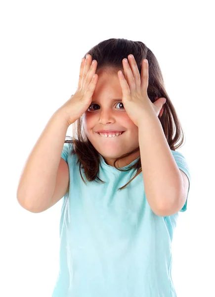 Menina Pequena Surpreso Isolado Fundo Branco — Fotografia de Stock