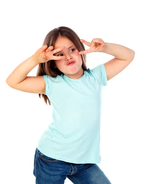 Engraçada Menina Posando Isolado Fundo Branco — Fotografia de Stock