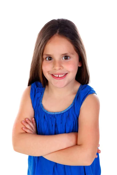 Menina Feliz Posando Isolado Fundo Branco — Fotografia de Stock