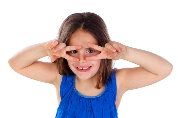 Divertente Piccola Ragazza Posa Isolato Sfondo Bianco — Foto Stock