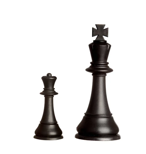 Big Black King Small Queen Chess Pieces Isolated White Background — Stock Photo, Image