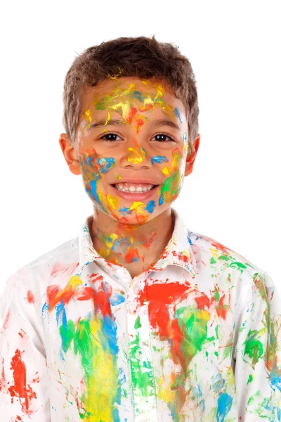 Funny African Boy Face Covered Paint Isolated White Background — Stock Photo, Image